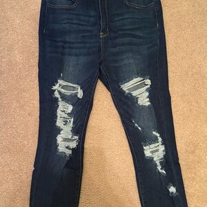 Distressed Dark Blue Jeans